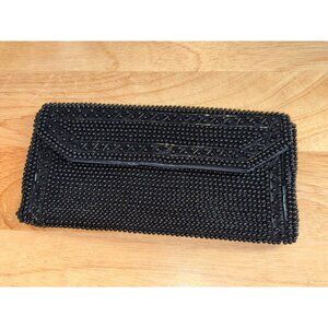 Hato Hasi Evening Bag Purse Handbag Black Beaded Clutch Vintage Japan